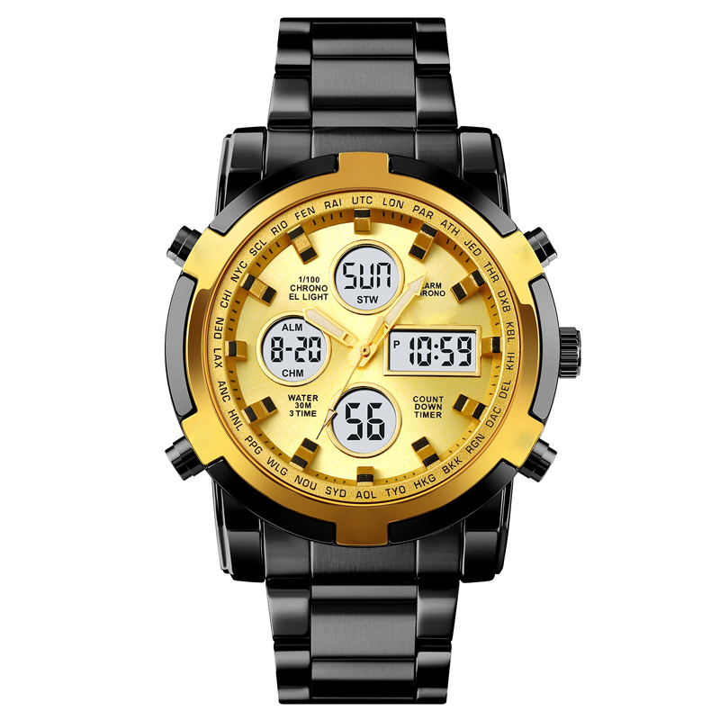 Unisex Digital Sports Watch – 3 Time Zones, 30m Waterproof & EL Backlight