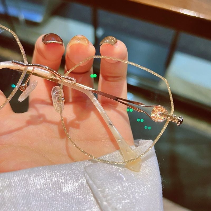 Frameless Reading Glasses with Blue Light Filter and Decorative Stones