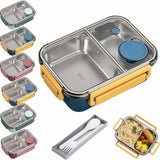 Stainless Steel Bento Lunch Box – 850ml, 3 Compartments & Cutlery Set