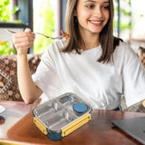 Stainless Steel Bento Lunch Box – 850ml, 3 Compartments & Cutlery Set
