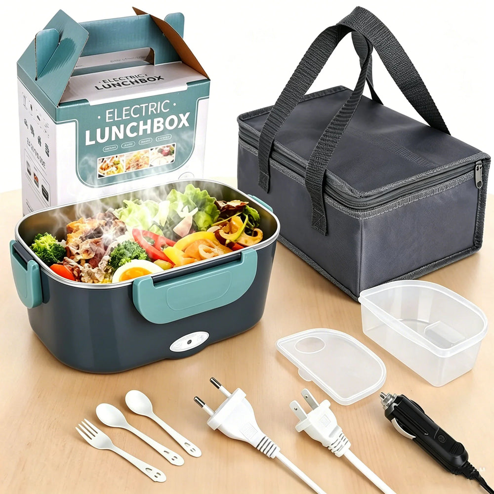 Electric Heated Lunch Box – Stainless Steel, 12V/24V Car & 220V Home