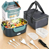 Electric Heated Lunch Box – Stainless Steel, 12V/24V Car & 220V Home