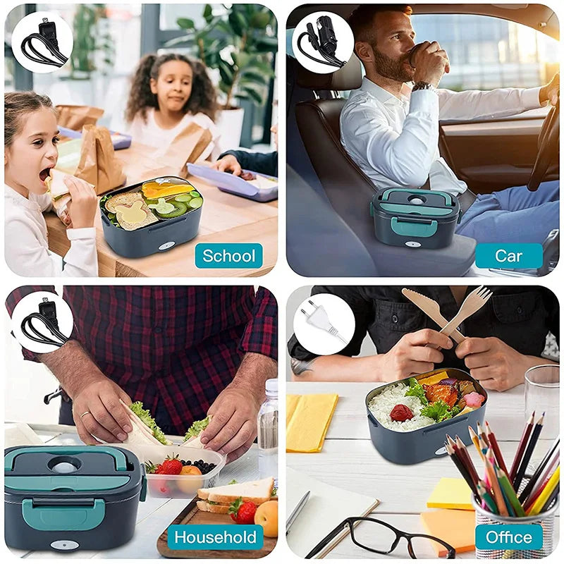 Electric Heated Lunch Box – Stainless Steel, 12V/24V Car & 220V Home