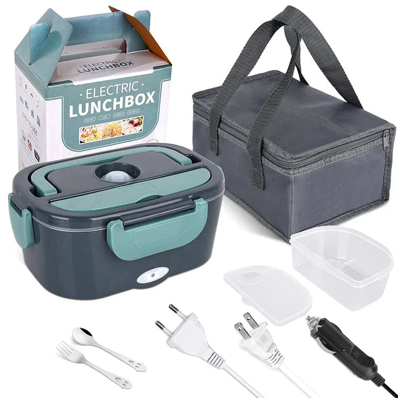 Electric Heated Lunch Box – Stainless Steel, 12V/24V Car & 220V Home