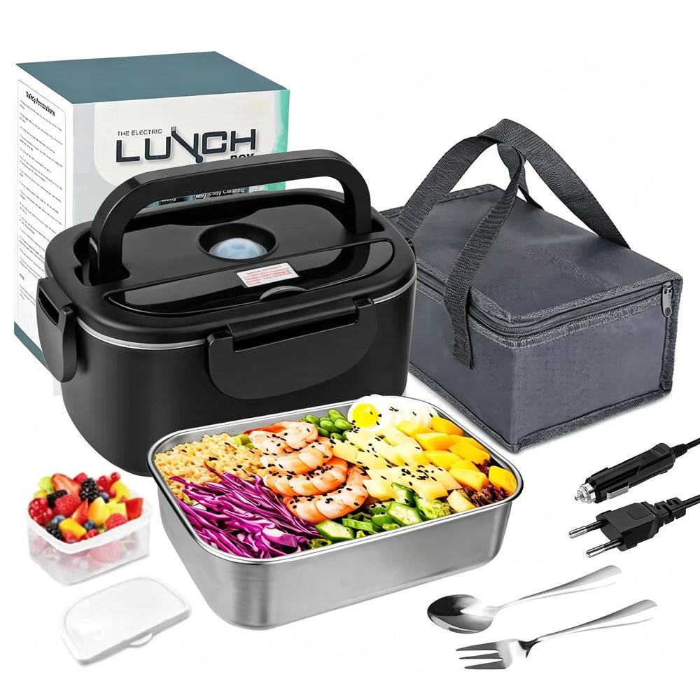 Electric Heated Lunch Box – Stainless Steel, 12V/24V Car & 220V Home