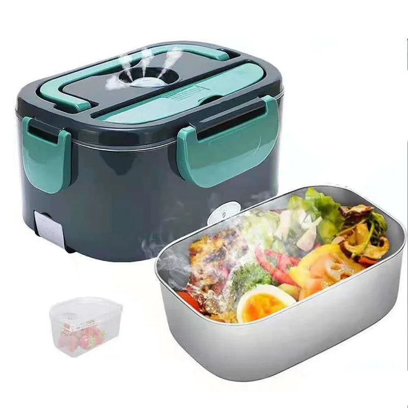 Electric Heated Lunch Box – Stainless Steel, 12V/24V Car & 220V Home