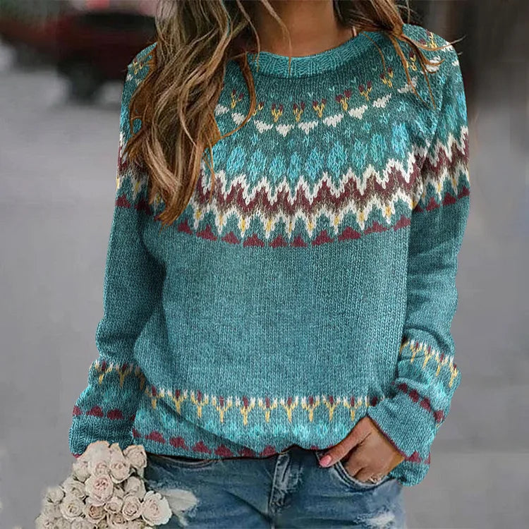 NICOLE™ Retro Wellenmuster Pullover – Stylish Vintage Knit Sweater for Women