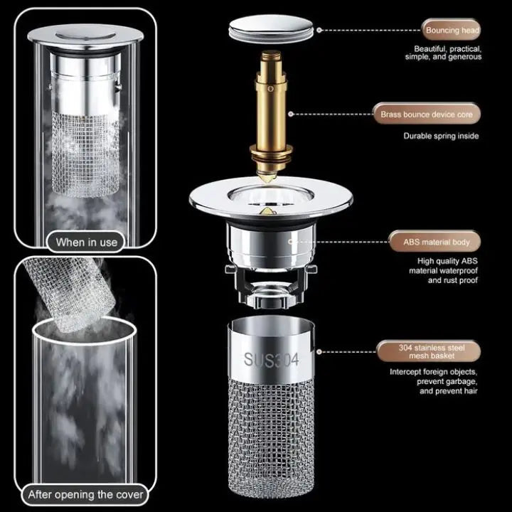Optimized Product Title: "Effektives Abflusssieb mit Pop-Up-Funktion – Verstopfungsfreies Abflusssystem für Küche und Bad" 

This title includes relevant keywords while clearly describing the product's features and benefits, making it more appealing for G