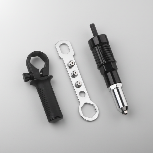 Rivet Gun Drill Adapter Kit – Interchangeable Nozzles, Multi-Size Rivets & Portable Design