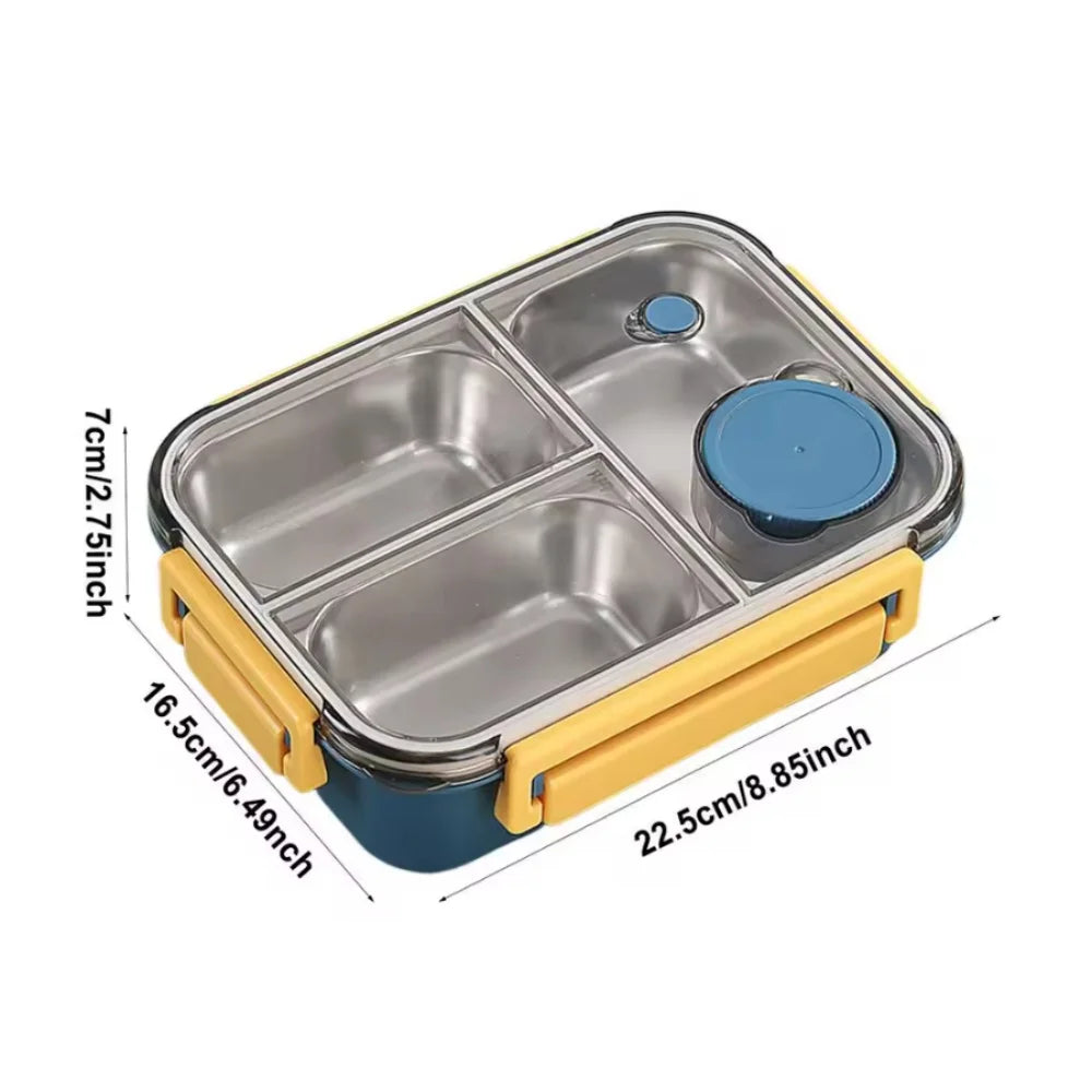 Stainless Steel Bento Lunch Box – 850ml, 3 Compartments & Cutlery Set
