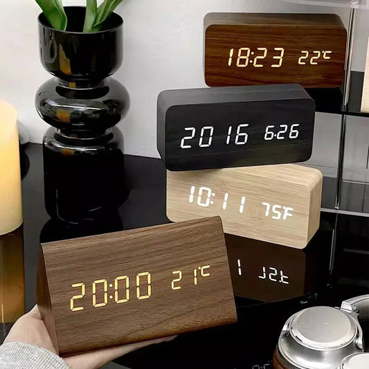 Smart Alarm Clock – LED Display, Voice-Controlled & Modern Wooden Design