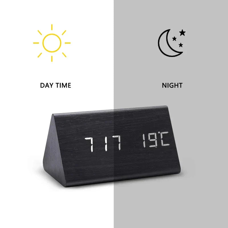 LED Smart Alarm Clock | Modern Voice-Controlled Wooden Design