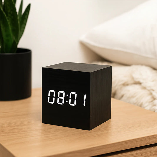Alarm Clock – LED Digital Display, Cube Design & Adjustable Brightness