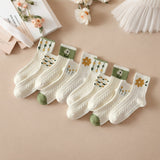 Womens Crew Socks Vintage Floral Cable Knit Breathable Cotton