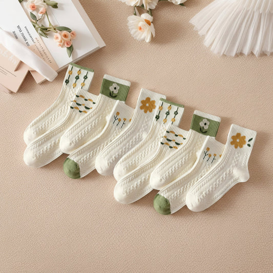 Women's Crew Socks – Vintage Floral, Cable Knit & Breathable Cotton