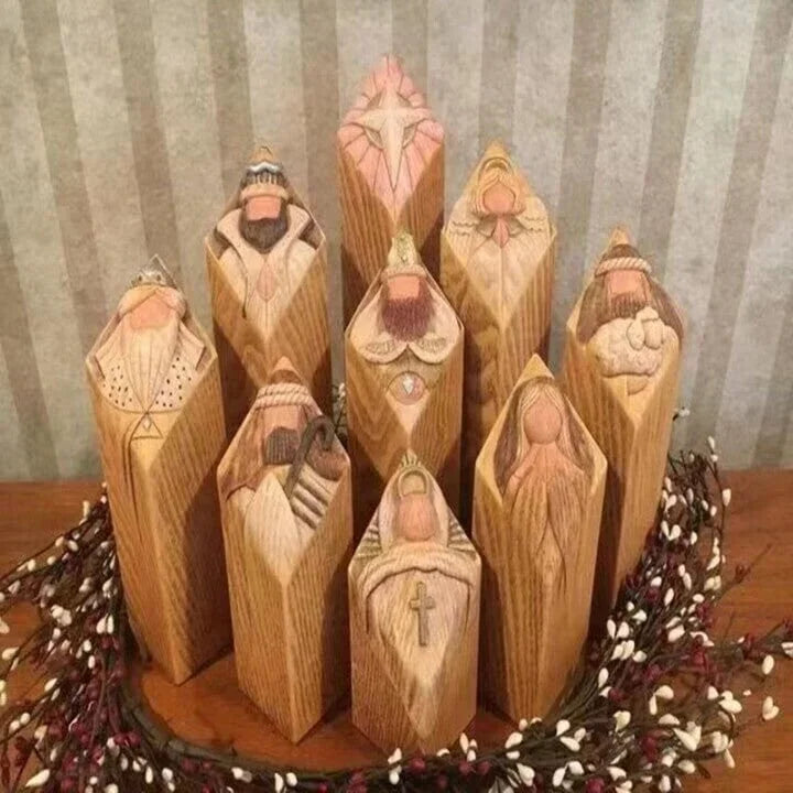 Elegant Nativity Scene Column Statues - Handcrafted Christmas Decor for Home & Garden