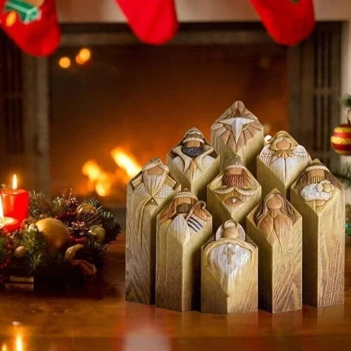 Elegant Nativity Scene Column Statues - Handcrafted Christmas Decor for Home & Garden