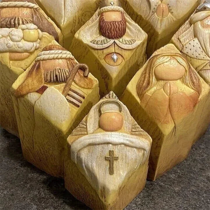 Elegant Nativity Scene Column Statues - Handcrafted Christmas Decor for Home & Garden