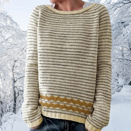 Women's Striped Knit Pullover – Crew Neck, Long Sleeve & Relaxed Fit