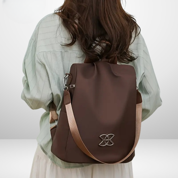 Anti-Theft Laptop Backpack – Water-Resistant Oxford, 3 Carry Options, Brown & Black