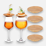 Set of 4 Bamboo Wine Glass Toppers - Eco-Friendly Drink Accessories