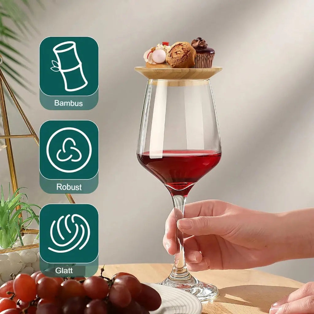 Set of 4 Bamboo Wine Glass Toppers - Eco-Friendly Drink Accessories