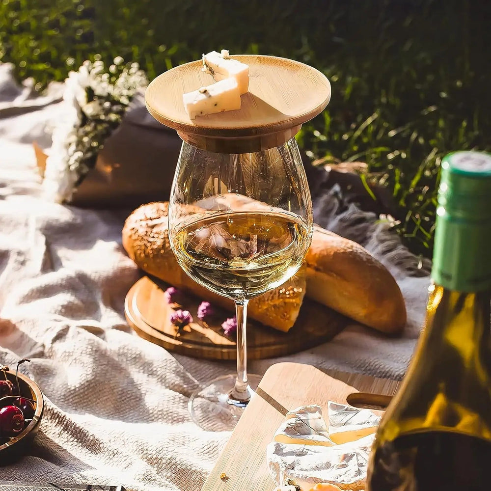 Set of 4 Bamboo Wine Glass Toppers - Eco-Friendly Drink Accessories