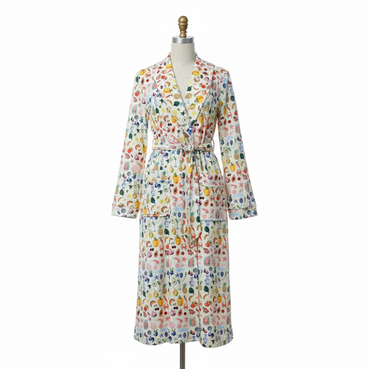 Women's Flannel Bathrobe – Floral Print, Shawl Collar & Tie-Waist