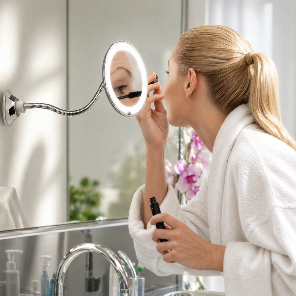 Bathroom Mirror – LED Lighted, Magnifying & Flexible Arm