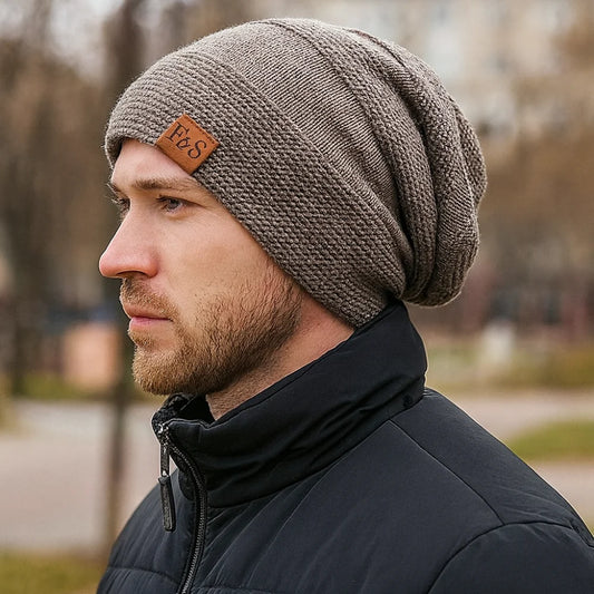 Winter Beanie Hat – Acrylic Knit, Fleece-Lined Interior & Slouch Style