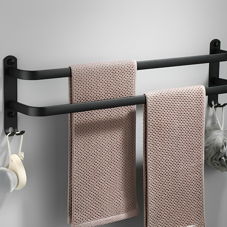 Wall-Mounted Towel Rack – No-Drill Aluminum, Matte Black & 2 or 3 Bars in 40/60cm