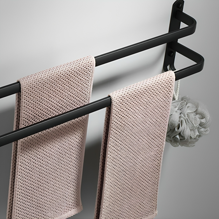 Wall-Mounted Towel Rack – No-Drill Aluminum, Matte Black & 2 or 3 Bars in 40/60cm