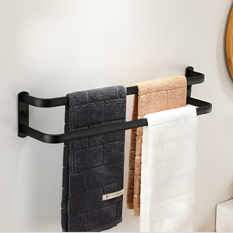Wall-Mounted Towel Rack – No-Drill Aluminum, Matte Black & 2 or 3 Bars in 40/60cm
