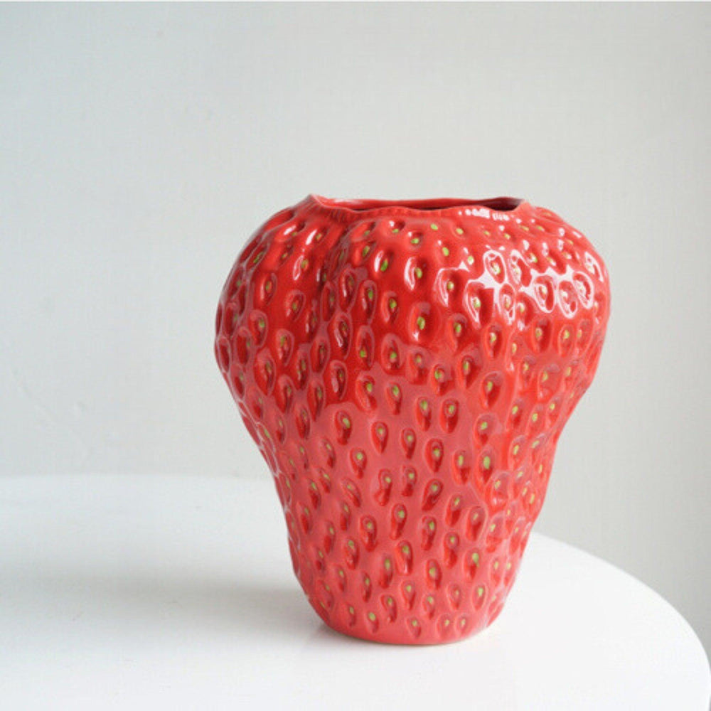 Strawberry Ceramic Vase – Glazed Finish, 3 Sizes & Pink/Red