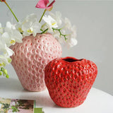 Strawberry Ceramic Vase – Glazed Finish, 3 Sizes & Pink/Red
