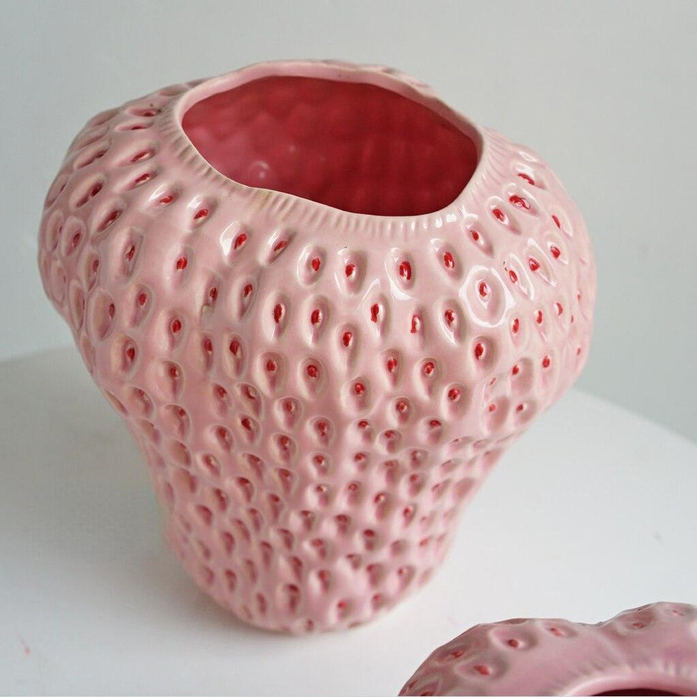 Strawberry Ceramic Vase – Glazed Finish, 3 Sizes & Pink/Red