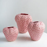 Strawberry Ceramic Vase – Glazed Finish, 3 Sizes & Pink/Red