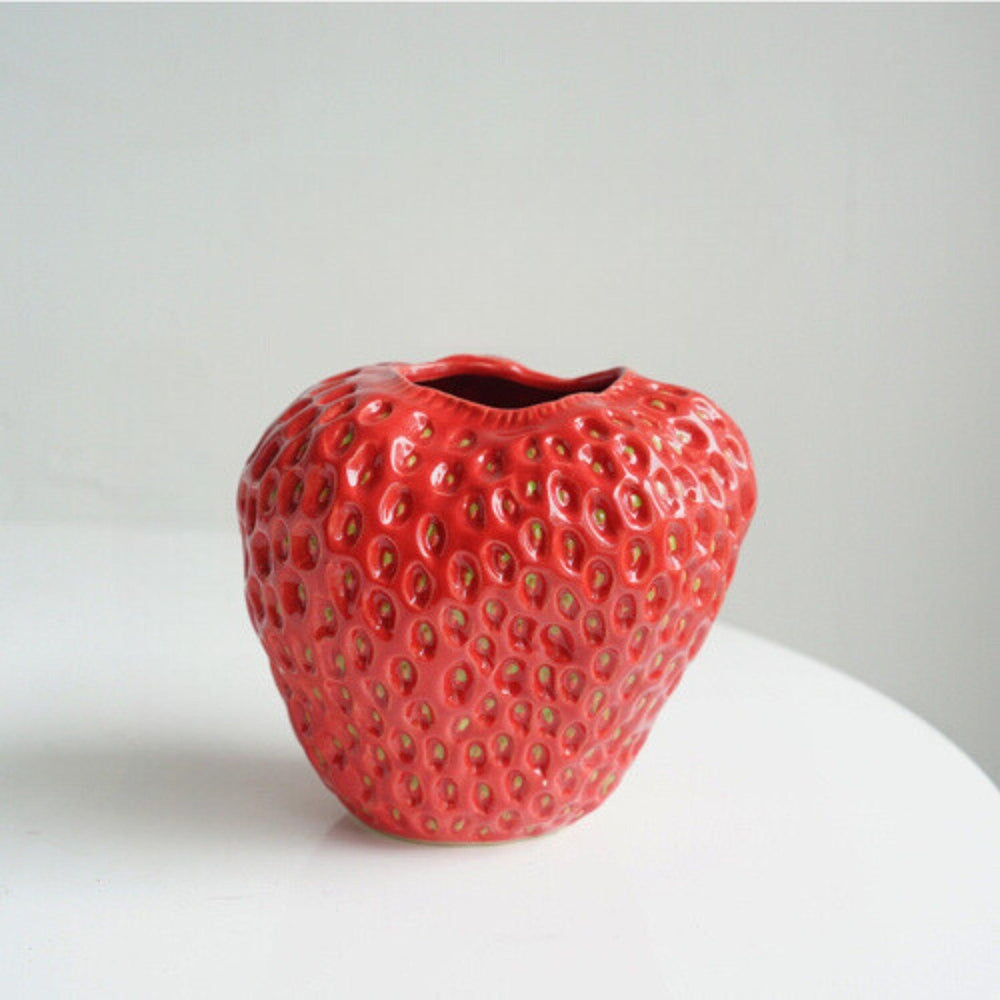 Strawberry Ceramic Vase – Glazed Finish, 3 Sizes & Pink/Red