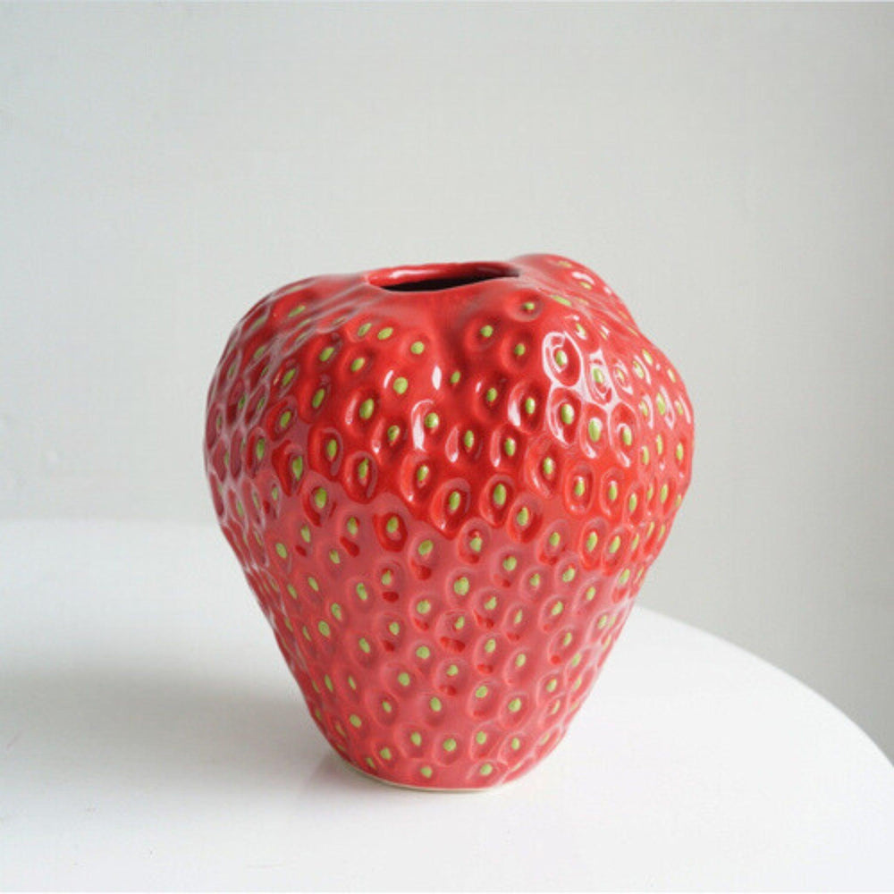 Strawberry Ceramic Vase – Glazed Finish, 3 Sizes & Pink/Red