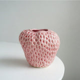 Strawberry Ceramic Vase – Glazed Finish, 3 Sizes & Pink/Red