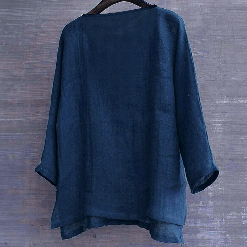 Lino Linen Blouse - Navy Blue back