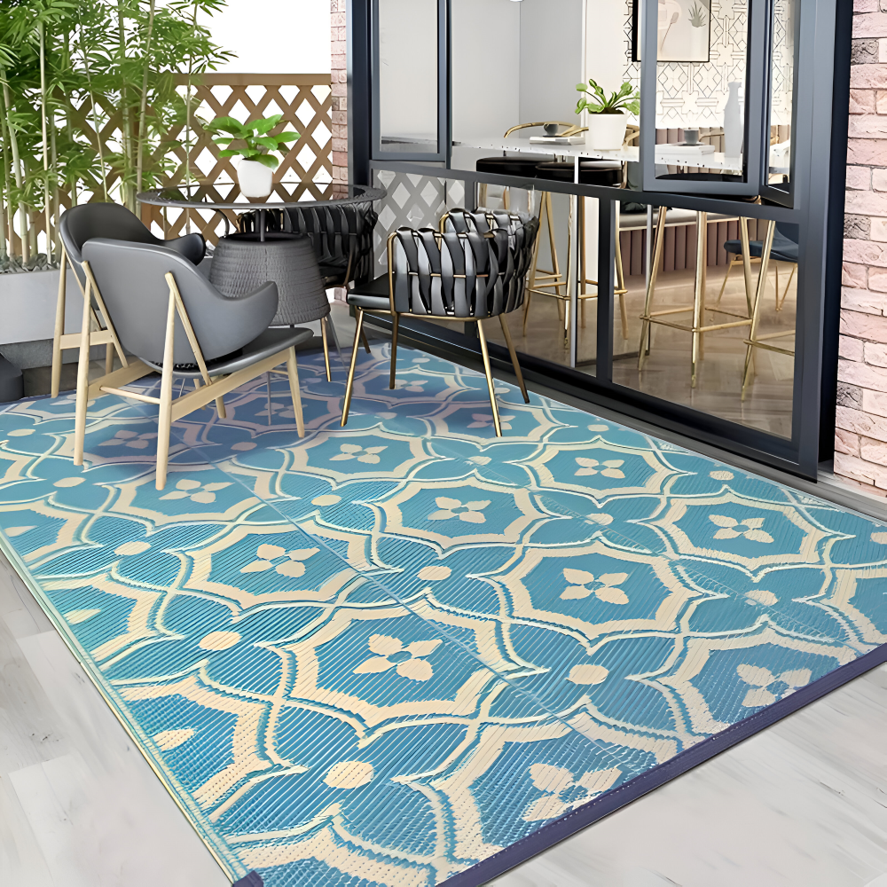 Foldable Outdoor Rug 122×180cm – Weatherproof Polypropylene, Geometric & Lightweight