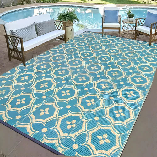 Foldable Outdoor Rug 122×180cm – Weatherproof Polypropylene, Geometric & Lightweight