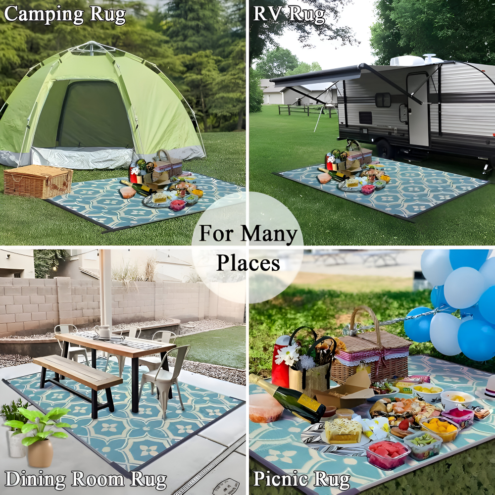 Foldable Outdoor Rug 122×180cm – Weatherproof Polypropylene, Geometric & Lightweight