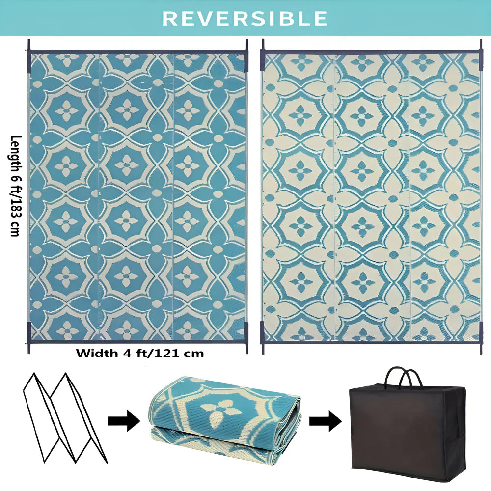 Foldable Outdoor Rug 122×180cm – Weatherproof Polypropylene, Geometric & Lightweight