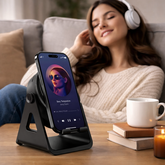 Bluetooth Speaker – Induction Phone Stand, Wireless Charging & LED Lights