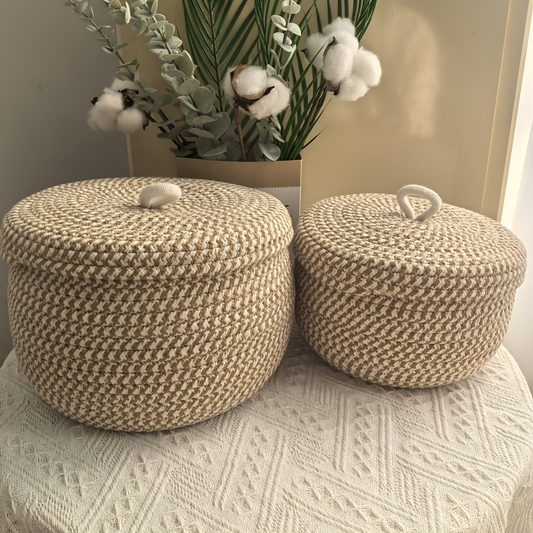 Woven Storage Basket – Boho Round Design, Fitted Lid & Stylish Home Organization