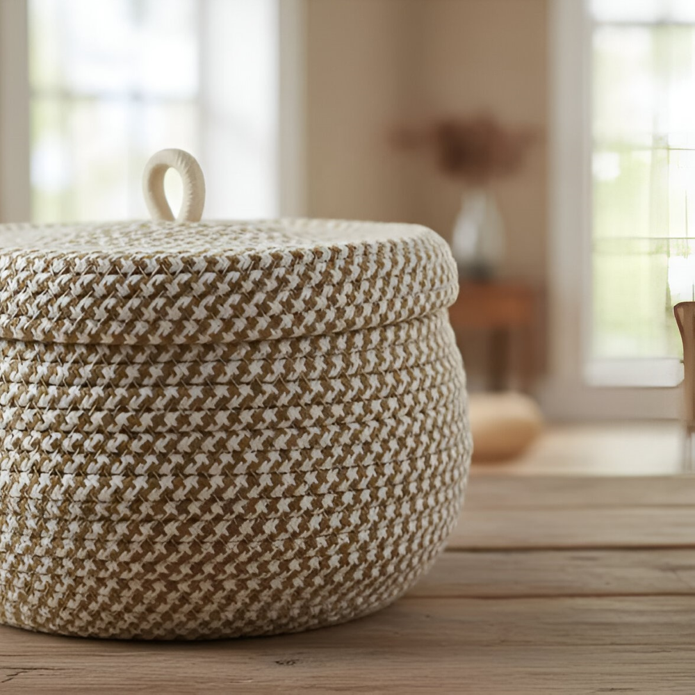 Enhanced Product Title: **Boho Rund Design Gewebter Aufbewahrungskorb mit Deckel – Stilvoller Korb für Ordnung und Dekoration** 

This title includes relevant keywords for better visibility while maintaining clarity and appeal for potential buyers.