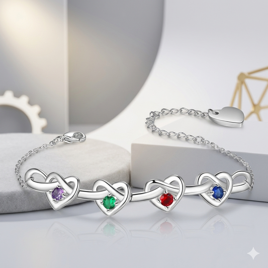 Birthstone Heart Bracelet – Adjustable Chain, Personalized Charm & Mother's Day Gift