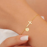 Bracelet Mothers Day Cross Initial Adjustable Chain Jewelry Gift
